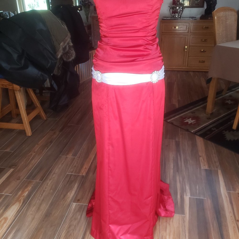 Red satin stretch evening gown